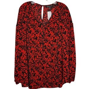 Lane Bryant NWT Top Red and Black Floral Print Peasant Shirt Plus Size 18/20